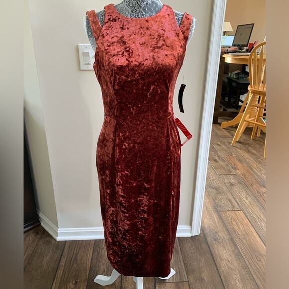 Maggy London Dresses & Skirts - Maggy London NWT Dark Brick Crushed Velvet Velour Midi Dress Fairy Whimsigoth 8